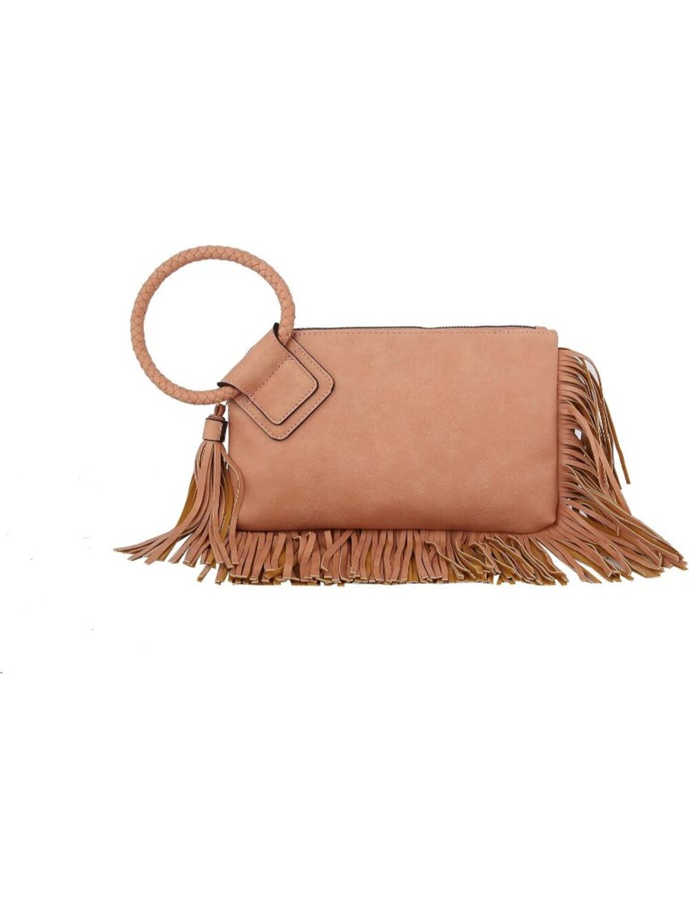 Women Blush Fringe Leather Formal Purse Wristlet Wallet Casual Evening Handbag